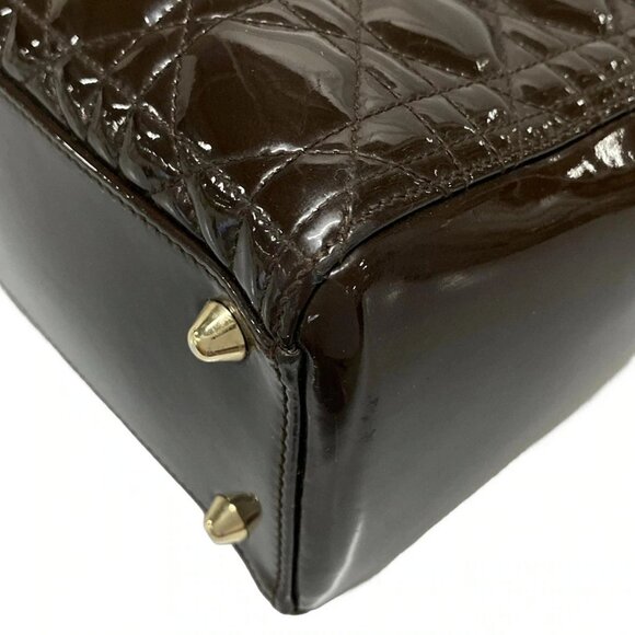 Auth DIOR/ChristianDior Lady Dior Large Dark Brown Patent Leather Handbag - Picture 4 of 16